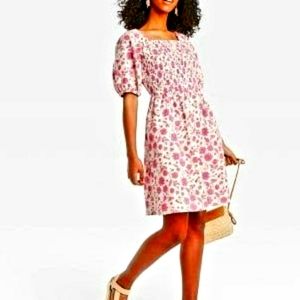 floral print puff elbow sleeve smocked dress